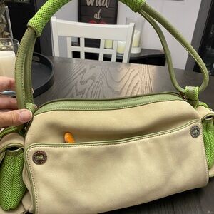 Authentic vintage green with beige suede, Cole Haan purse